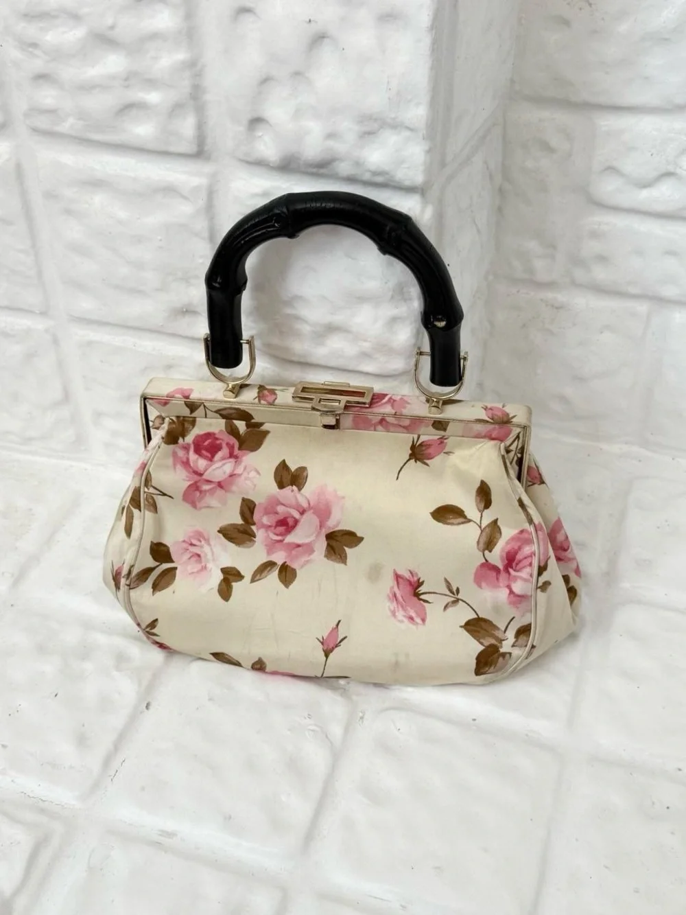 ✧ Y2K Silk Rose Print Frame Bag ✧